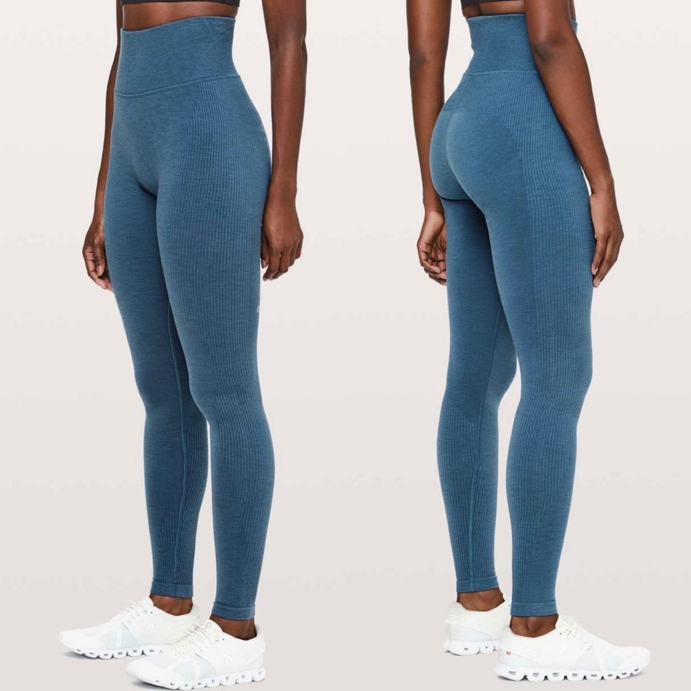 Lululemon Keep The Heat Thermal Pants Womens Sz 4 Wool Blend Winter Running Blue